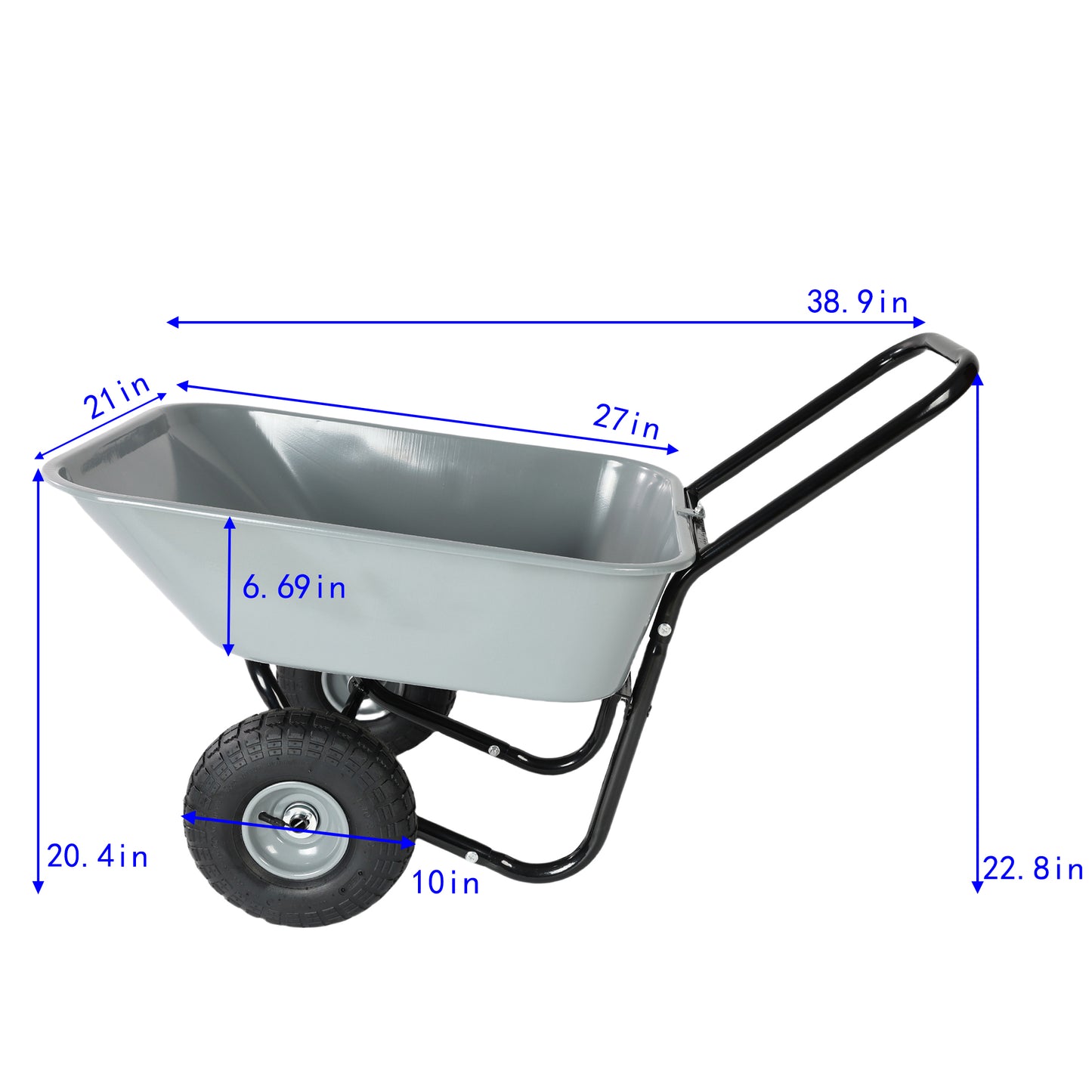 VIYET Two-Wheeled Garden Cart, 35L Large Capacity Utility Cart with 10-Inch Pneumatic Tires, Leak-Proof Design for Garden, Warehouse, Outdoor, Gray