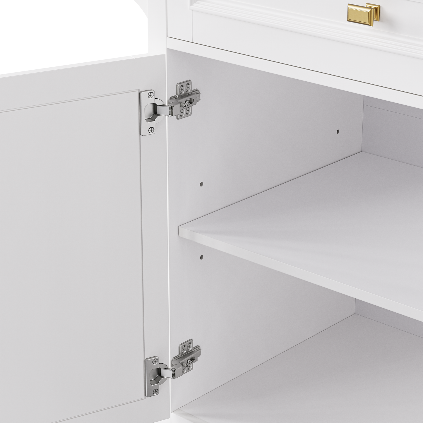 VIYET 36" K&K Kitchen Island with Drop Leaf, White MDF Storage Cart w/ Oak Veneer Top (2 Doors+5 Drawers+Adjustable Shelf)