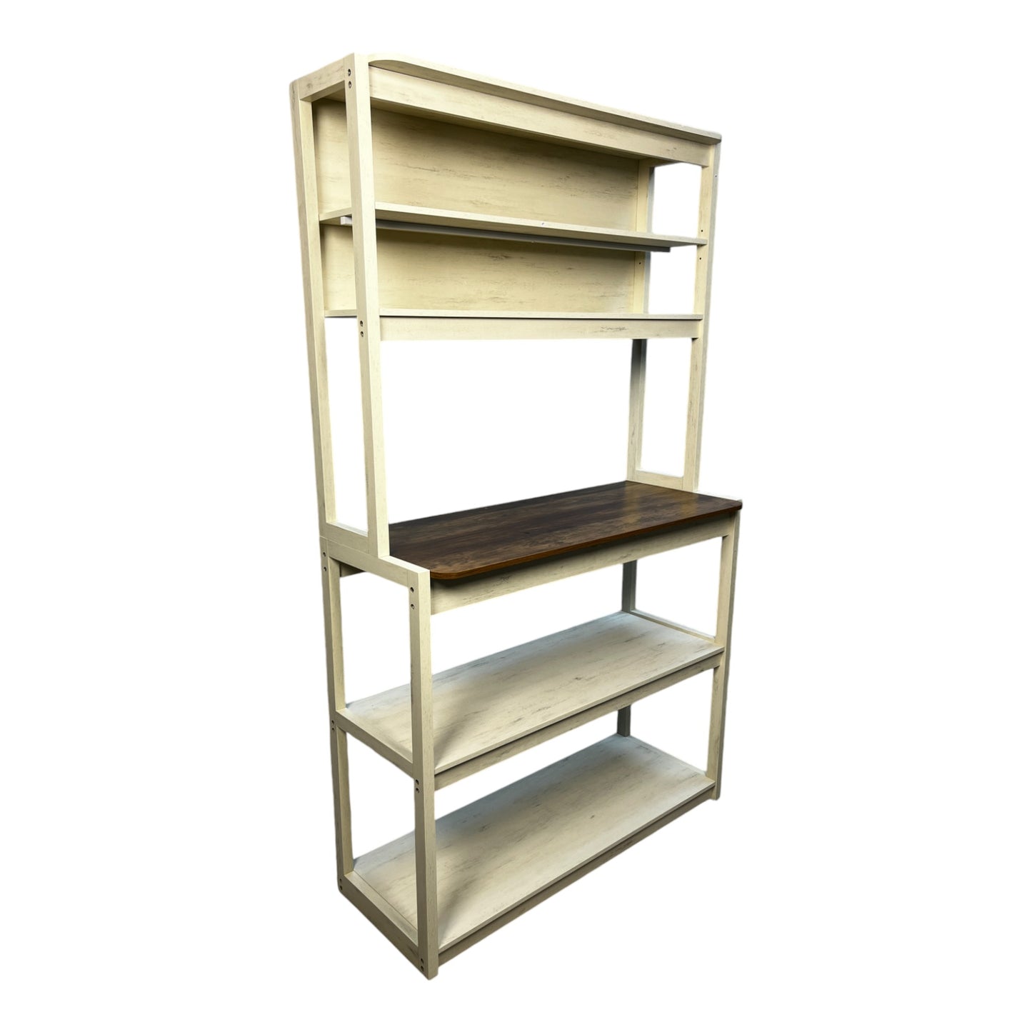 VIYET 67" 5-Tier Bakers Rack (White & Rustic Brown), Particle Board Kitchen Storage Shelf (Microwave Stand & Coffee Bar Organizer)