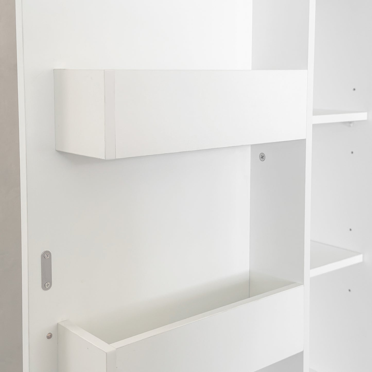 VIYET 71" Freestanding Kitchen Pantry Cabinet - White Particle Board+MDF, 2 Adjustable Shelves, Side Racks
