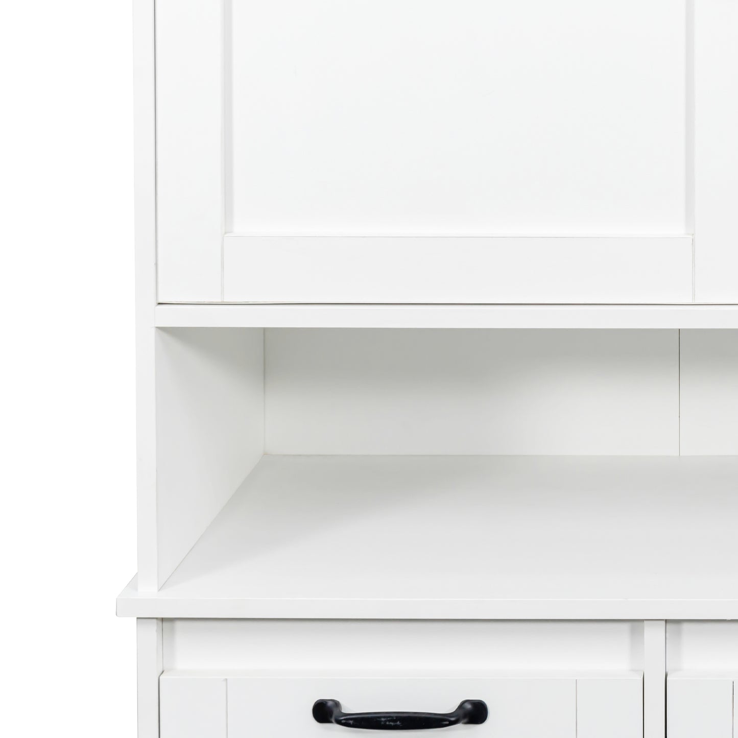 VIYET 63" White Freestanding Laundry Cabinet-Particle Board+MDF, Tilt-Out Hamper, Adjustable Shelves & Multiple Storage