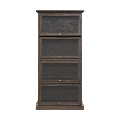 VIYET 63" 4-Tier Glass Display Cabinet, Brown MDF+Tempered Glass Curio Cabinet (Flip-up Doors for Collectibles/Toys/Books)