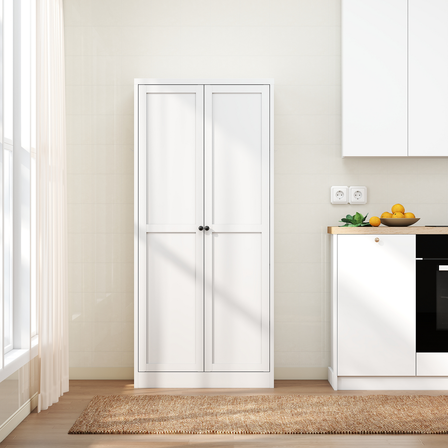 VIYET 61"H White Metal Kitchen Pantry Cabinet - 4 Adjustable Shelves (110lbs/Shelf), Tool-Free Assembly Freestanding Storage Organizer for Kitchen/Pantry/Living Room