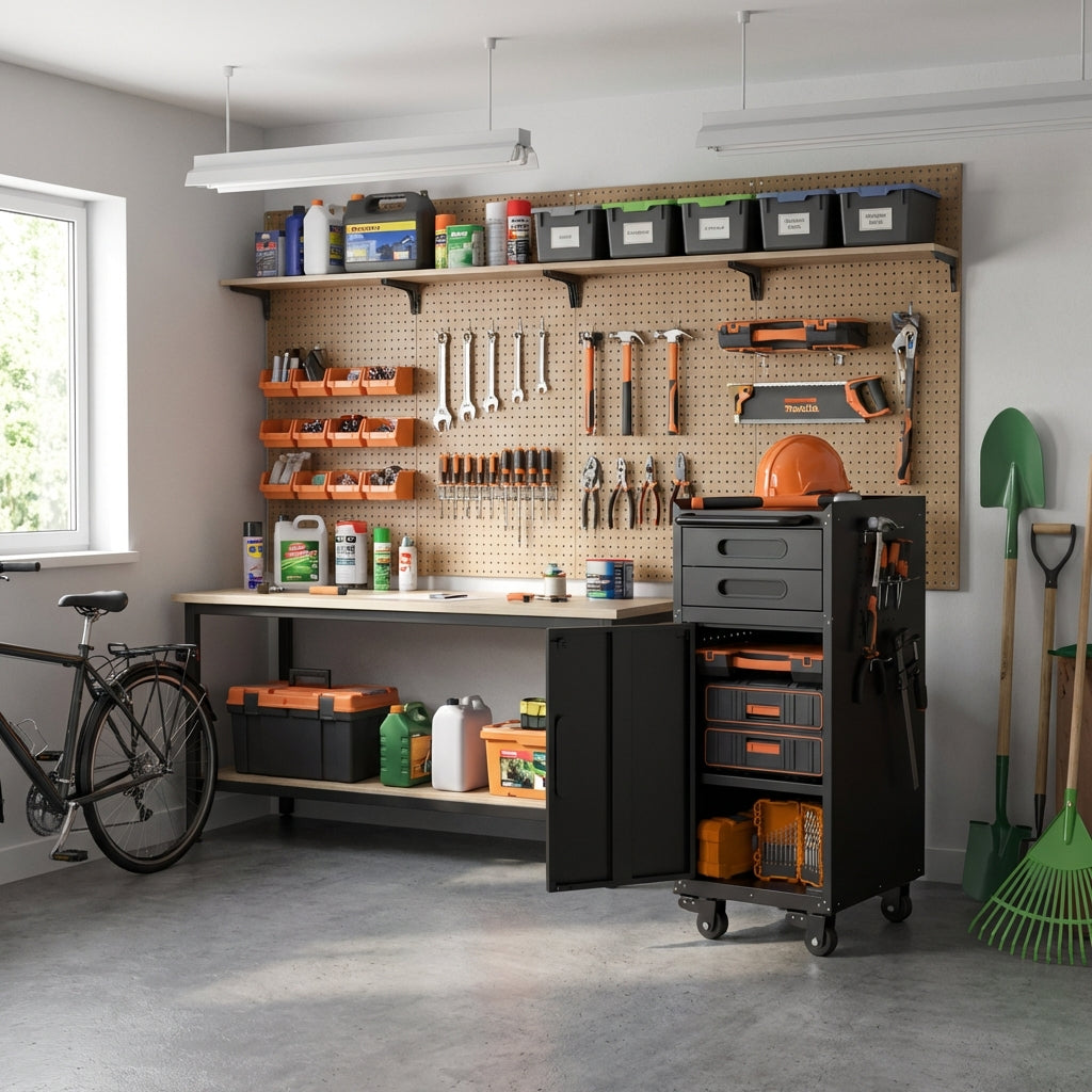 VIYET 34" Narrow Rolling Tool Cabinet - Slim 2-Drawer Space-Saving Storage with Lockable Door, Black