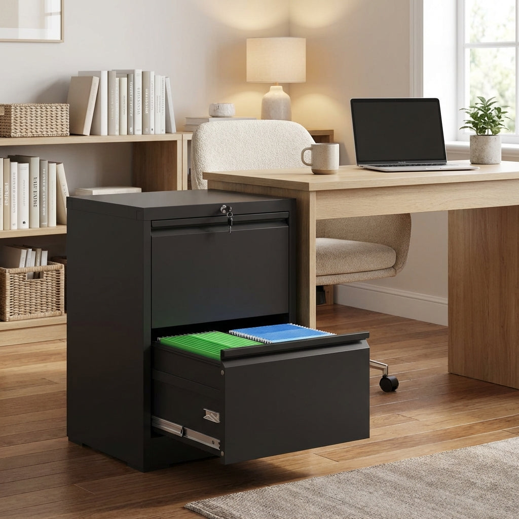VIYET Locking 2 Drawer Lateral File Cabinet, Steel Filing Cabinet for Home Office, Fits Letter, Legal & A4 Files