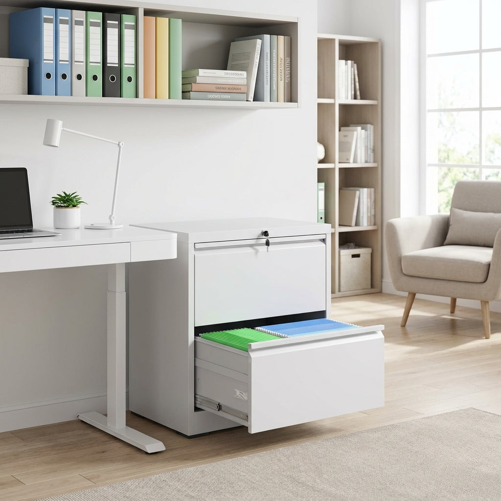 VIYET Locking 2 Drawer Lateral File Cabinet, Steel Filing Cabinet for Home Office, Fits Letter, Legal & A4 Files