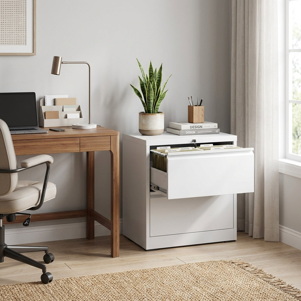 VIYET Locking 2 Drawer Lateral File Cabinet, Steel Filing Cabinet for Home Office, Fits Letter, Legal & A4 Files