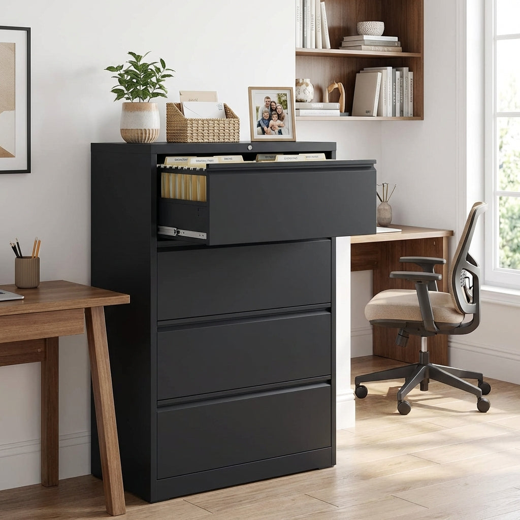 VIYET 4-Drawer Lateral File Cabinet with Lock - Tall Heavy-Duty Metal Filing Cabinet for Home Office, 110lbs/Drawer, Quiet Full-Extension Slides, Fits Letter/Legal/A4/F4