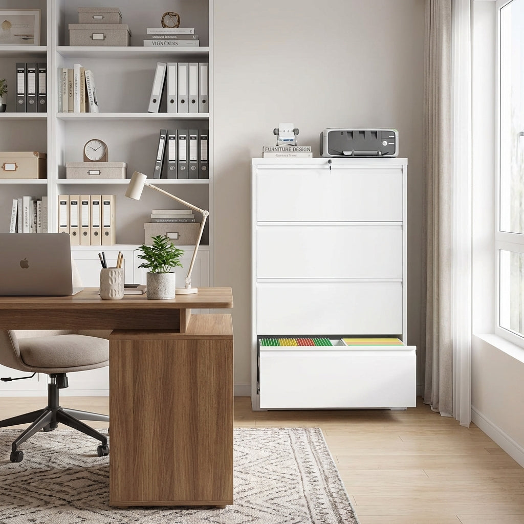 VIYET 4-Drawer Locking Lateral File Cabinet, Heavy-Duty Metal Office Storage with Full-Extension Drawers, Fits Letter, Legal & A4 Files