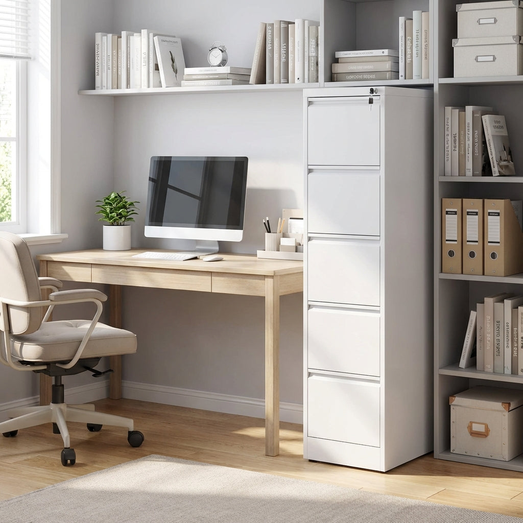 VIYET 64" 5-Drawer Metal Vertical File Cabinet with Lock, Tall Filing Cabinet for Home Office, Fits Letter, Legal & A4 Files