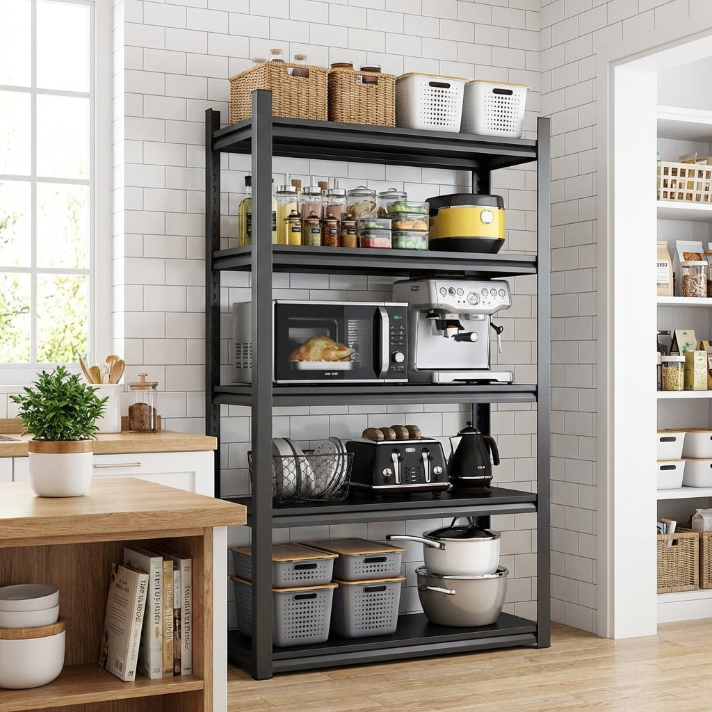 VIYET 72" 5-Tier Heavy-Duty Metal Storage Shelves - 2000lbs Total Capacity Adjustable 35.4" W Rack for Garage, Kitchen & Warehouse, Black