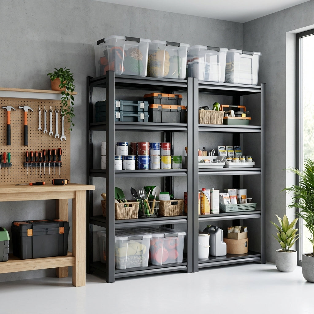 VIYET 72" 5-Tier Heavy-Duty Metal Storage Shelves - 2000lbs Total Capacity Adjustable 35.4" W Rack for Garage, Kitchen & Warehouse, Black