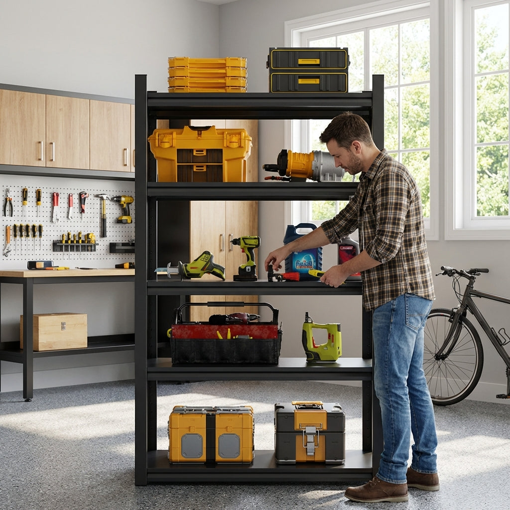 VIYET 78" 5-Tier Extra Wide Heavy-Duty Metal Storage Shelves - 2000lbs Capacity Adjustable Shelving for Garage, Warehouse & Gym, Black