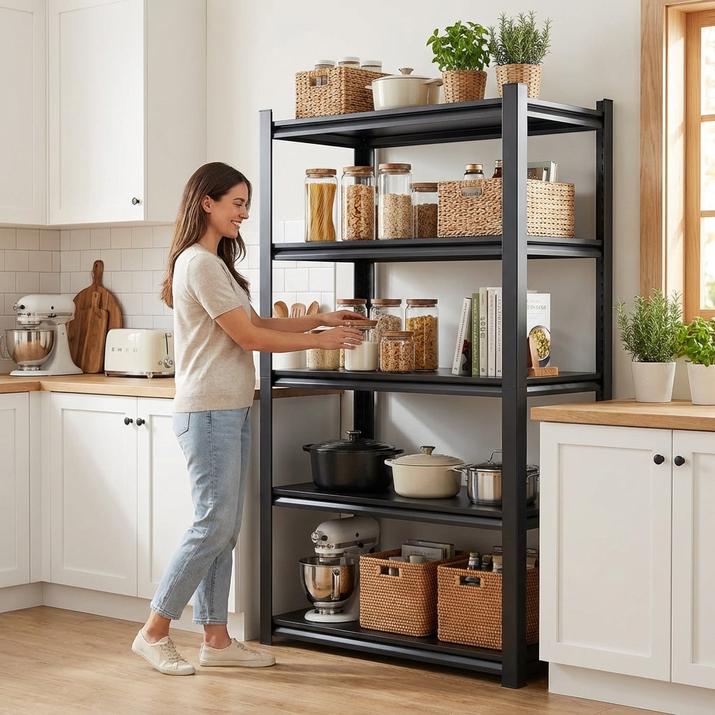 VIYET 72"H 5-Tier Heavy-Duty Metal Storage Shelves - 2000LBS Total, 47.2"W×23.6"D Extra-Spacious Adjustable, DIY Split into 2 Workbenches, for Garage/Kitchen/Gym/Warehouse (Black+Gray)