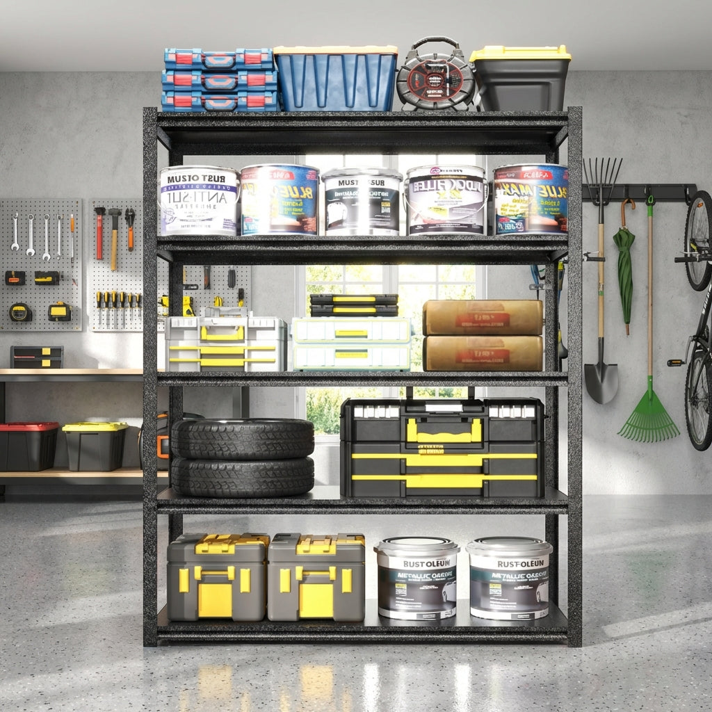 VIYET 72"H 5-Tier Heavy-Duty Metal Storage Shelves - 2000LBS Total, 47.2"W×23.6"D Extra-Spacious Adjustable, DIY Split into 2 Workbenches, for Garage/Kitchen/Gym/Warehouse (Black+Gray)
