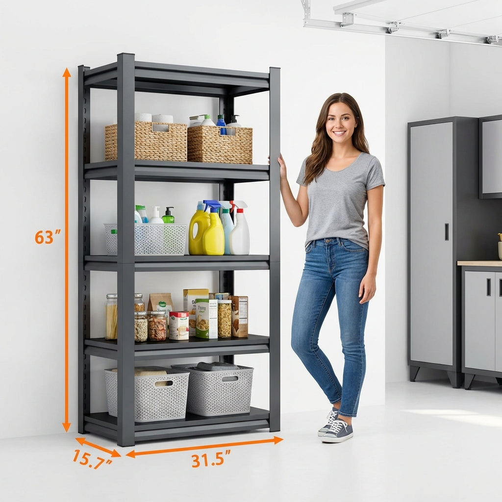 VIYET 63" 5-Tier Heavy-Duty Metal Storage Shelves - 2000lbs Capacity Adjustable Shelving Unit for Garage, Kitchen & Pantry, Black