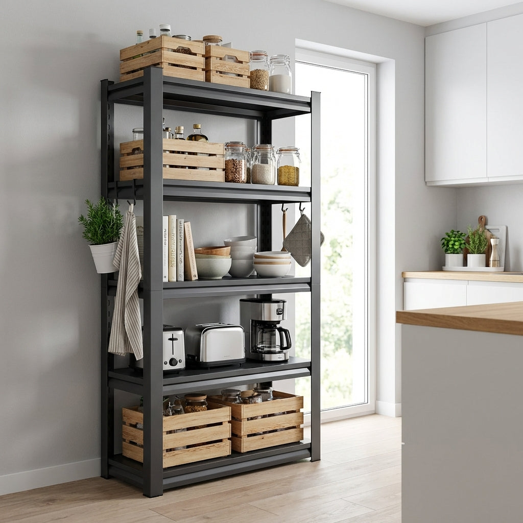 VIYET 63" 5-Tier Heavy-Duty Metal Storage Shelves - 2000lbs Capacity Adjustable Shelving Unit for Garage, Kitchen & Pantry, Black
