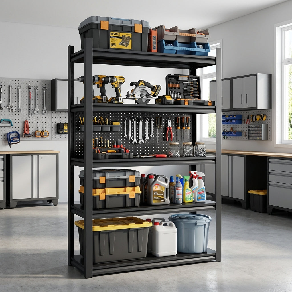 VIYET 63" 5-Tier Heavy-Duty Metal Storage Shelves - 2000lbs Capacity Adjustable Shelving Unit for Garage, Kitchen & Pantry, Black