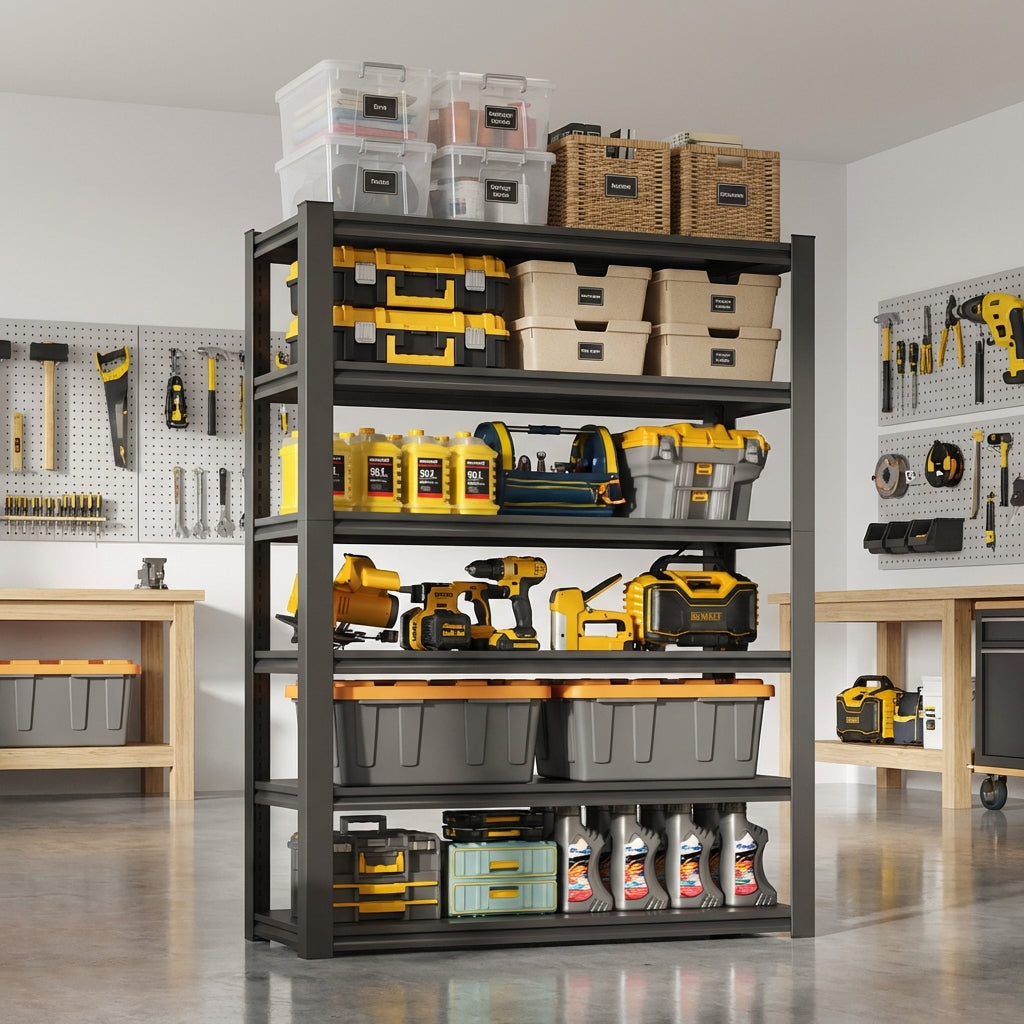 VIYET 82"H 6-Tier Heavy-Duty Metal Storage Shelves - 2400LBS Total (400LBS/Shelf), 48"W×18"D Adjustable, for Garage/Kitchen/Gym/Warehouse (Black+Gray)