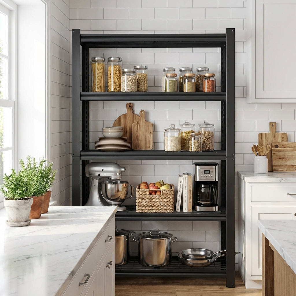 VIYET 72" 5-Tier Heavy-Duty Metal Mesh Shelving Rack - 2000lbs Total Capacity Adjustable Storage for Pantry, Garage & Kitchen, Black