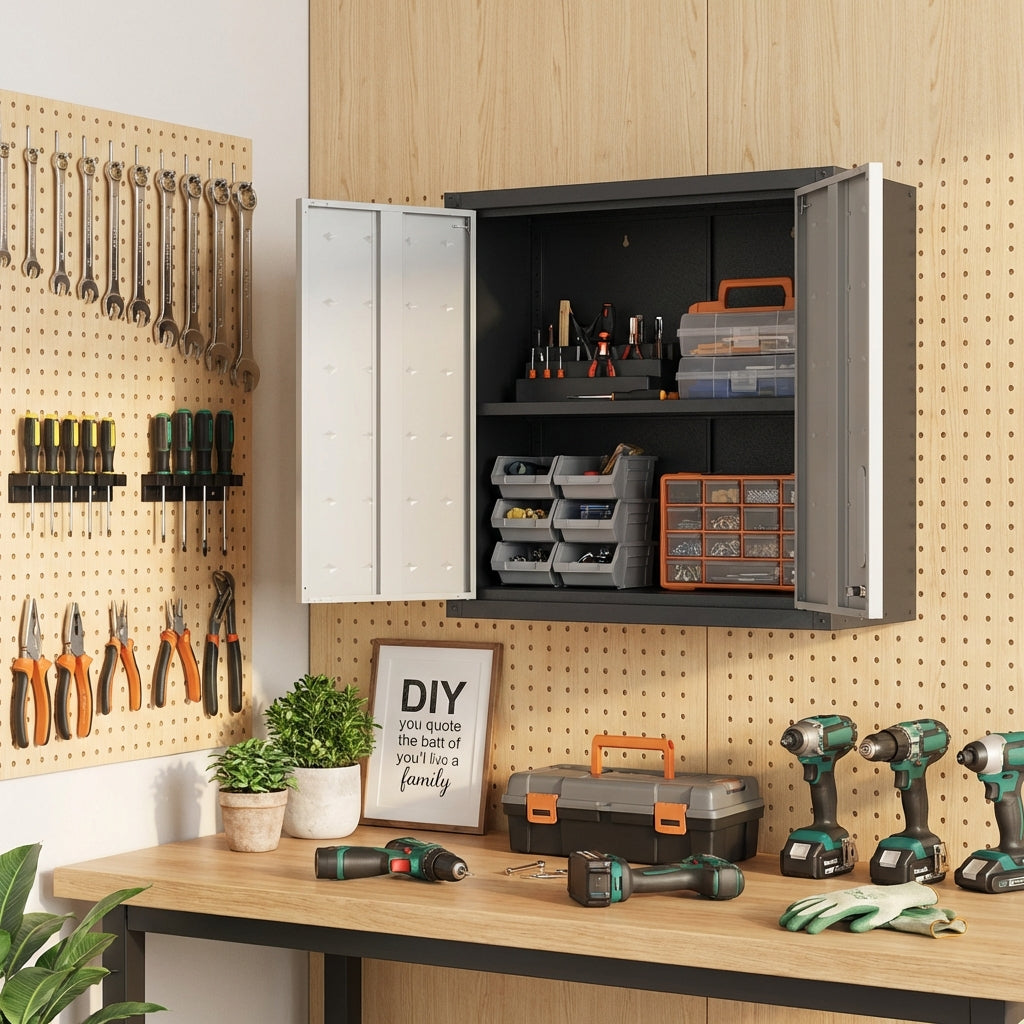 VIYET 30"H Wall-Mounted Metal Storage Cabinet - Adjustable Shelf + Locking Doors, Thickened Alloy Steel, Modern for Garage/Office/Warehouse/Utility Room