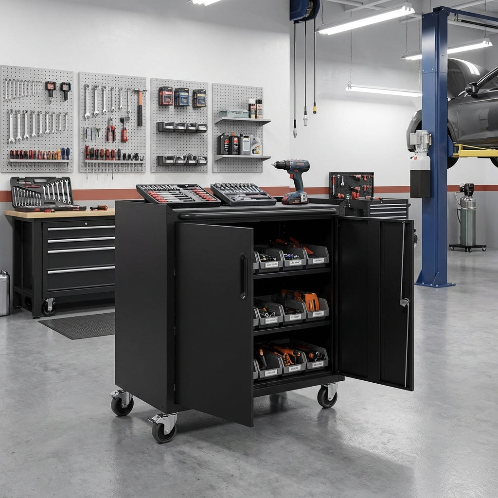 VIYET 31" Rolling Steel Storage Cabinet - Heavy-Duty Metal Locking Cabinet with Adjustable Shelf & Silent Casters for Garage & Home Office