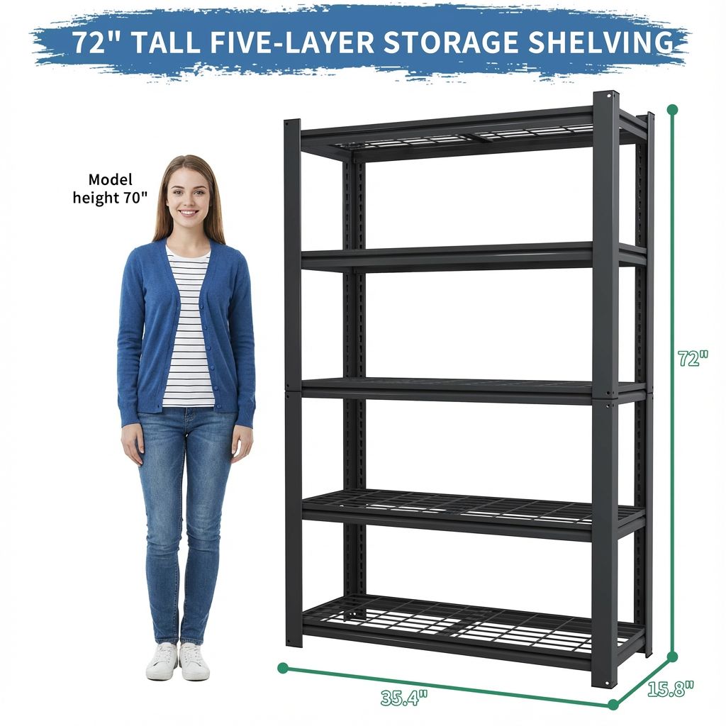 VIYET 72" 5-Tier Metal Wire Shelving Unit, Adjustable Heavy Duty Storage Rack with 2000LBS Capacity, Steel Shelf Organizer for Garage, Pantry, Kitchen
