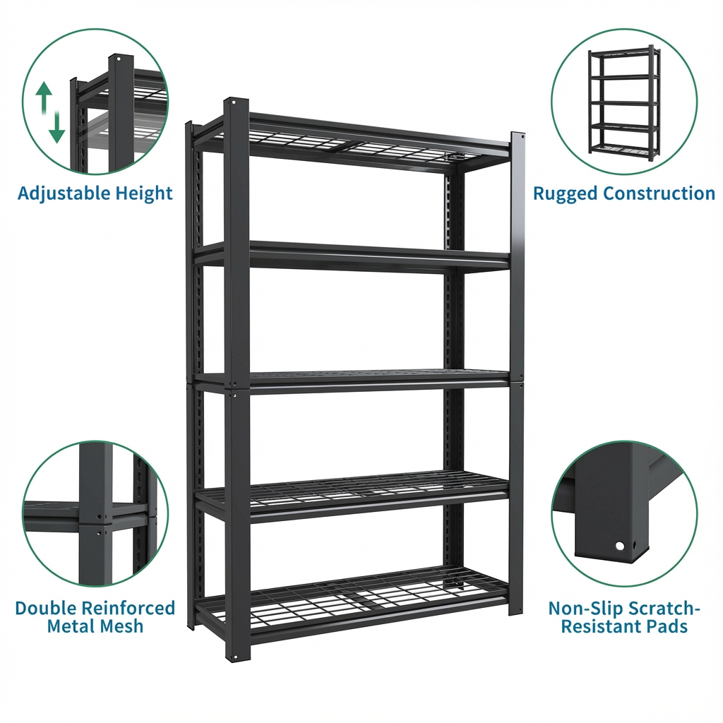 VIYET 72" 5-Tier Metal Wire Shelving Unit, Adjustable Heavy Duty Storage Rack with 2000LBS Capacity, Steel Shelf Organizer for Garage, Pantry, Kitchen
