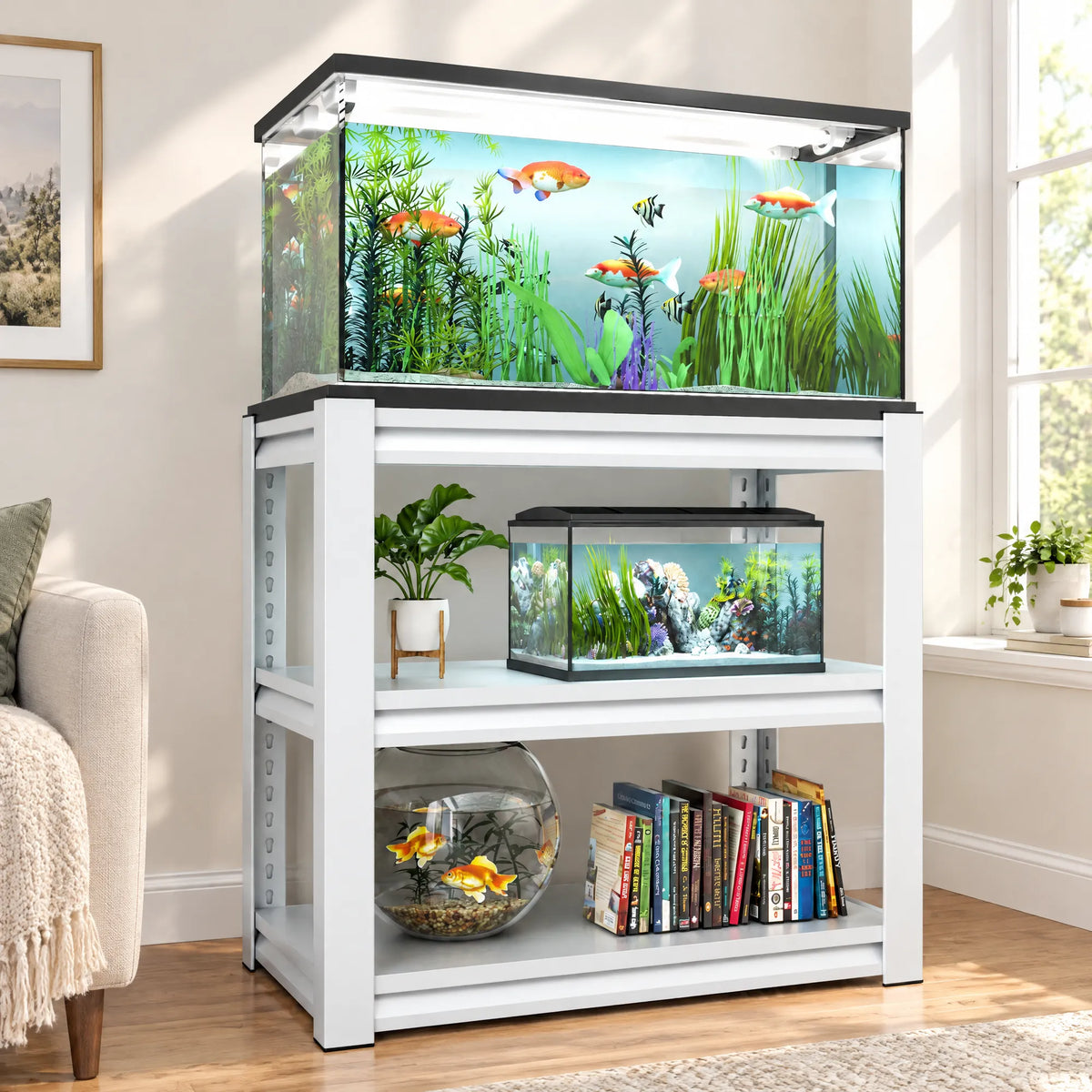 VIYET 20-30 Gallon Aquarium Stand, Heavy-Duty Metal Fish Tank Stand with Adjustable 3-Tier Storage Shelves, 660 lbs Capacity