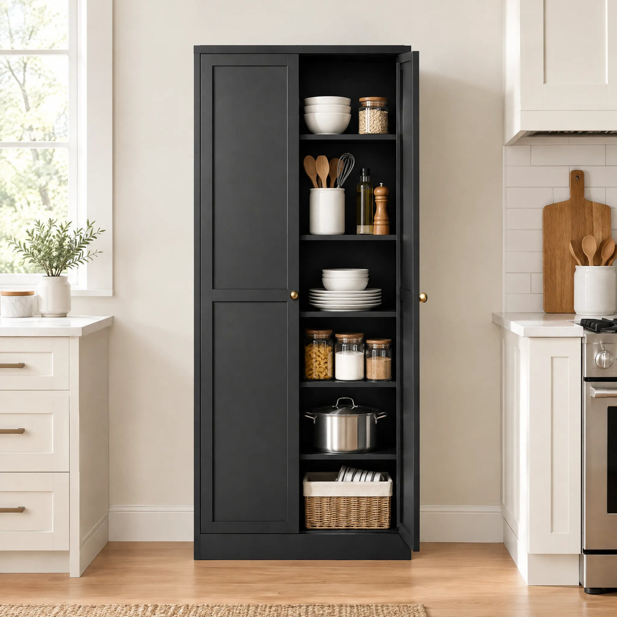 VIYET 61" Metal Pantry Cabinet, 4 Adjustable Shelves, Freestanding Kitchen Storage Cabinet, Slim Food Organizer for Kitchen, Dining Room