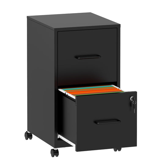 VIYET Mobile 2-Drawer Metal File Cabinet with Lock & Wheels, Rolling Under Desk Filing Cabinet for Home Office Storage