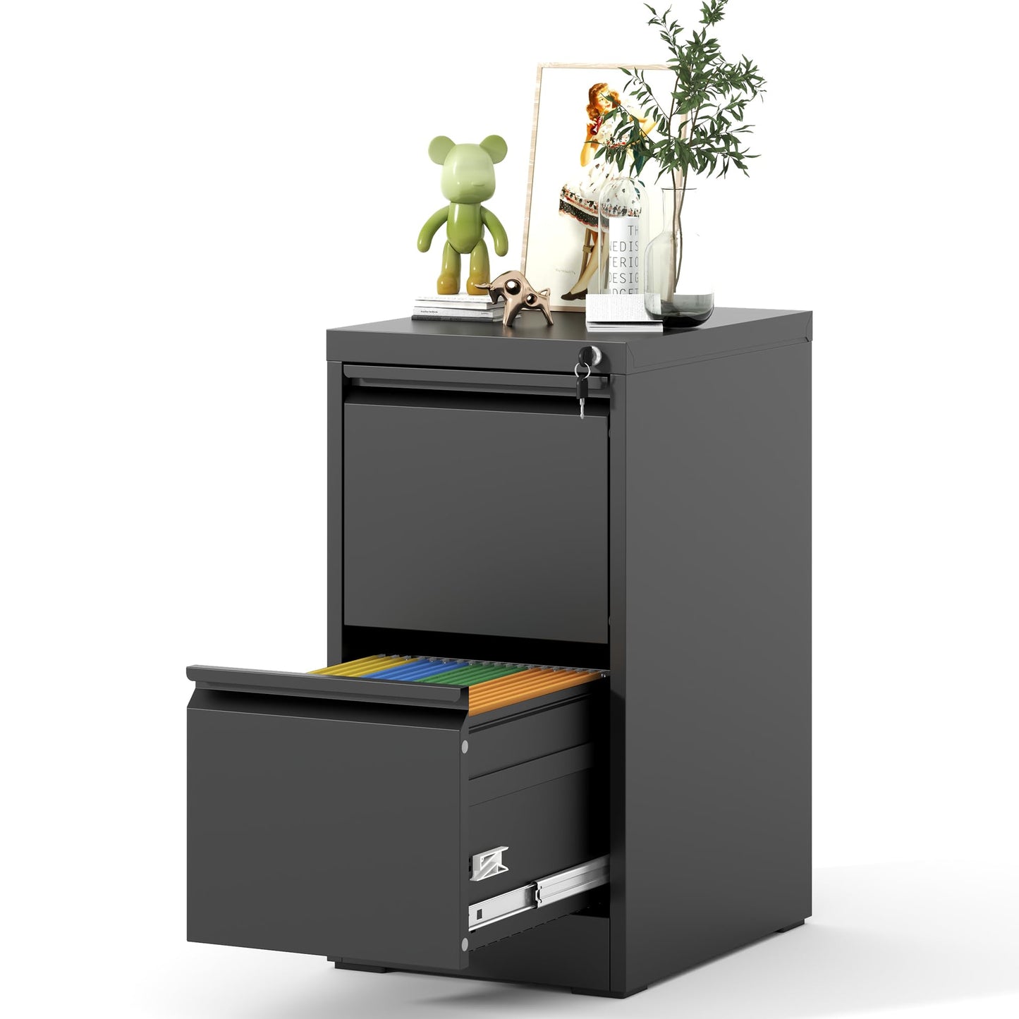 VIYET 28" Vertical 2-Drawer Metal File Cabinet with Lock, Compact Lockable Filing Cabinet for Home Office, Fits Letter, Legal & A4 Files