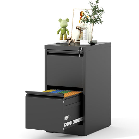 VIYET 28" Vertical 2-Drawer Metal File Cabinet with Lock, Compact Lockable Filing Cabinet for Home Office, Fits Letter, Legal & A4 Files