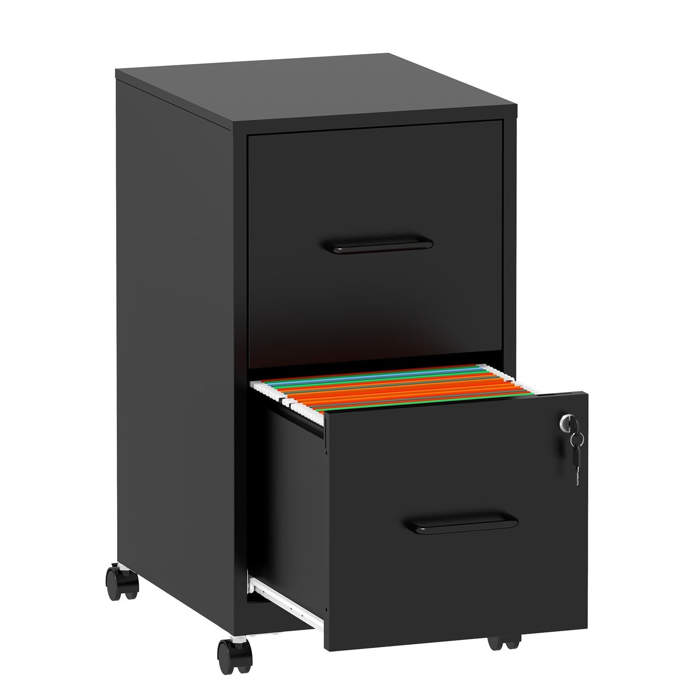 VIYET Mobile 2-Drawer Metal File Cabinet with Lock & Wheels, Rolling Under Desk Filing Cabinet for Home Office Storage
