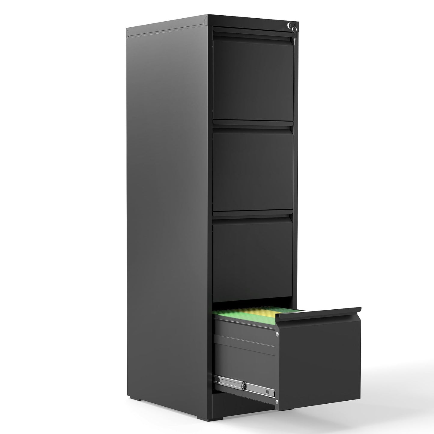 VIYET 52" Black Vertical 4-Drawer Metal File Cabinet with Lock, Tall Slim Locking Filing Cabinet for Home Office, Fits Letter, Legal & A4 Files