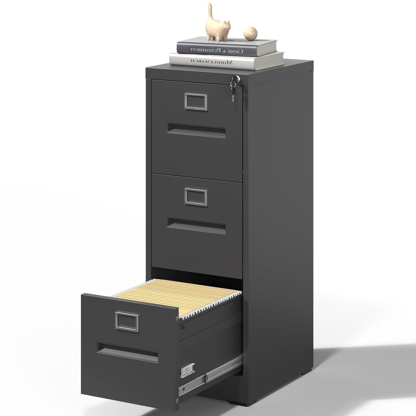 VIYET 40"H 3-Drawer Narrow Metal Vertical File Cabinet with Lock, Fits A4/Letter/Legal, Home Office Filing Steel Cabinet