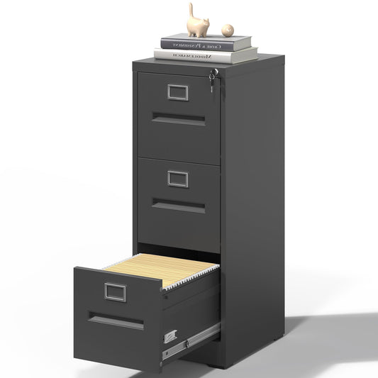 VIYET 40"H 3-Drawer Narrow Metal Vertical File Cabinet with Lock, Fits A4/Letter/Legal, Home Office Filing Steel Cabinet