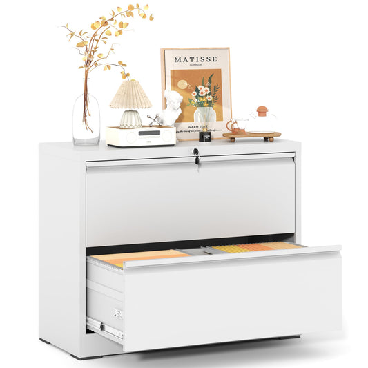 VIYET White Tall Lateral File Cabinet with Lock, 2 Drawer Large Capacity Steel Filing Cabinet for Home Office, Fits Letter, Legal & A4 Files