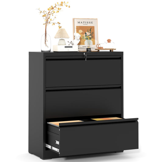 VIYET 40" Tall 3-Drawer Lockable Lateral File Cabinet, Heavy-Duty Metal Office Storage with Silent Full-Extension Drawers and Anti-Tilt, Fits Letter, Legal & A4