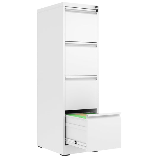 VIYET 52" White Vertical 4-Drawer Metal File Cabinet with Lock, Tall Slim Locking Filing Cabinet for Home Office, Fits Letter, Legal & A4 Files