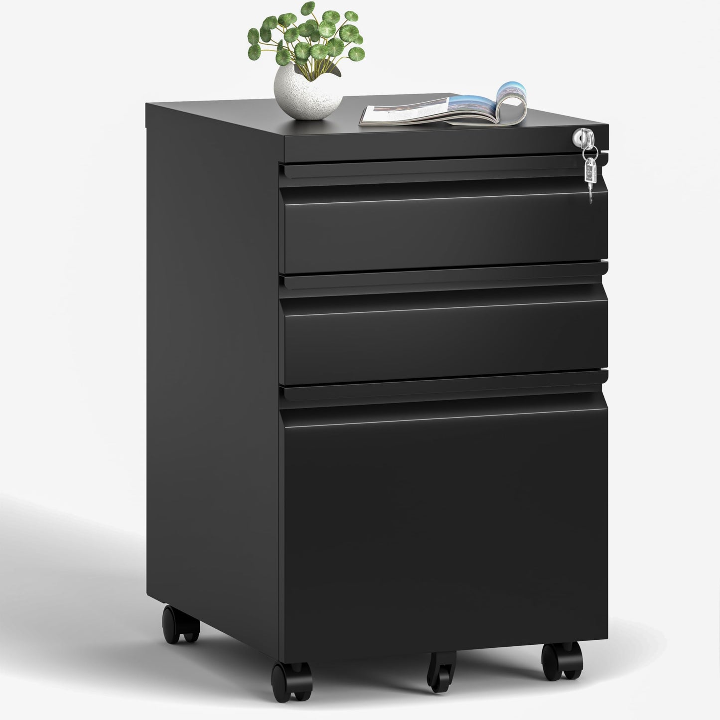 VIYET 2-Drawer Mobile Metal File Cabinet in Antique White with Lock, Rolling Under Desk Storage for Letter, Legal & A4 Files, Fully Assembled Except Wheels