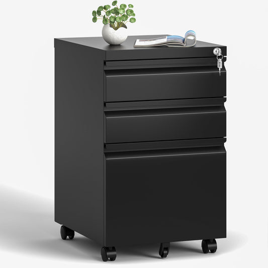 VIYET 2-Drawer Mobile Metal File Cabinet in Antique White with Lock, Rolling Under Desk Storage for Letter, Legal & A4 Files, Fully Assembled Except Wheels