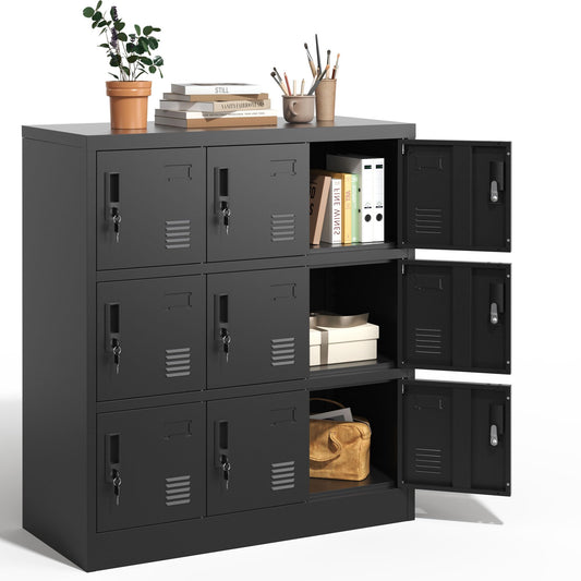 VIYET 9-Door Metal Storage Locker with Lock and Card Slot, Black Freestanding Cabinet for Office, Gym, School & Home Storage