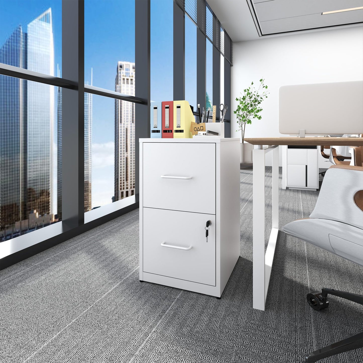 VIYET 25" White 2-Drawer Metal File Cabinet with Lock, Vertical Filing Cabinet for Home Office, Fits Letter Legal & A4 Files