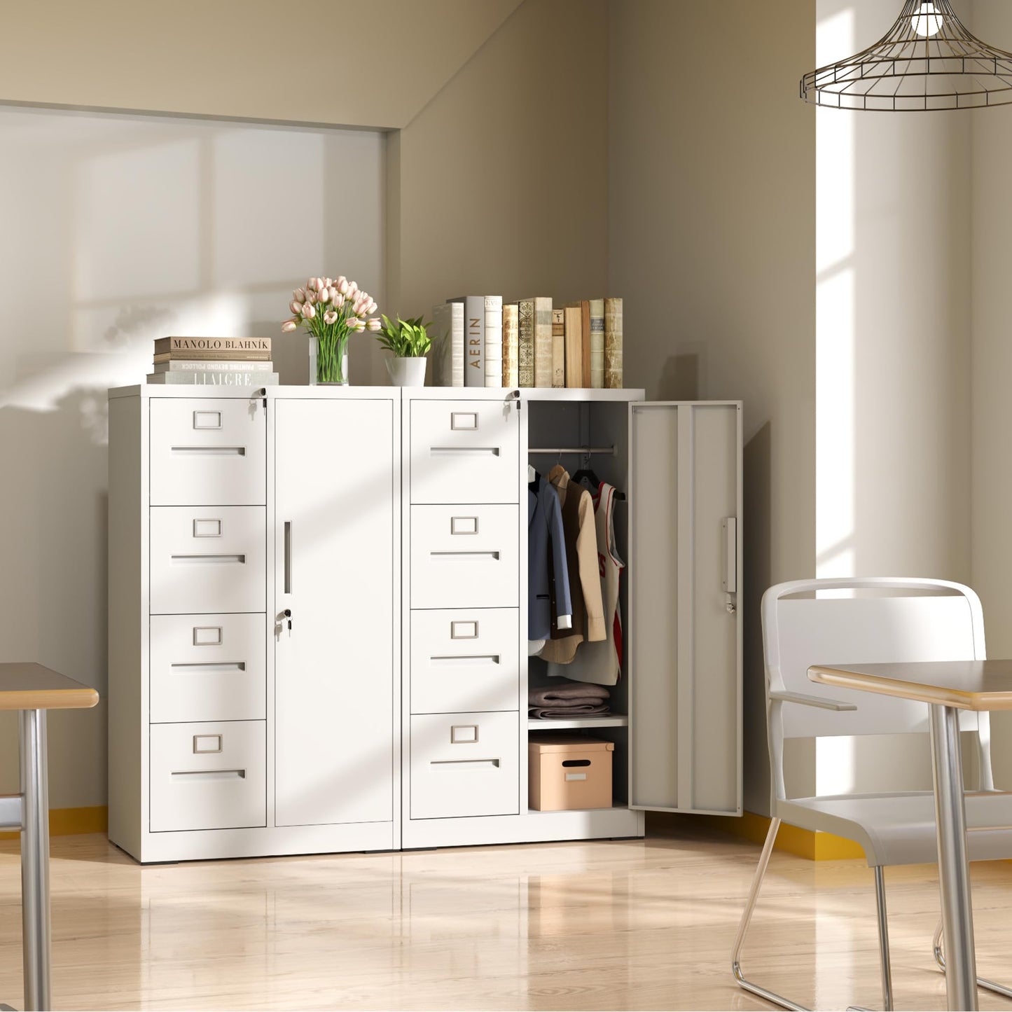 VIYET 4-Drawer Locking Metal File Cabinet, Vertical Filing Cabinet for Home Office Storage, White Steel Office Cabinet