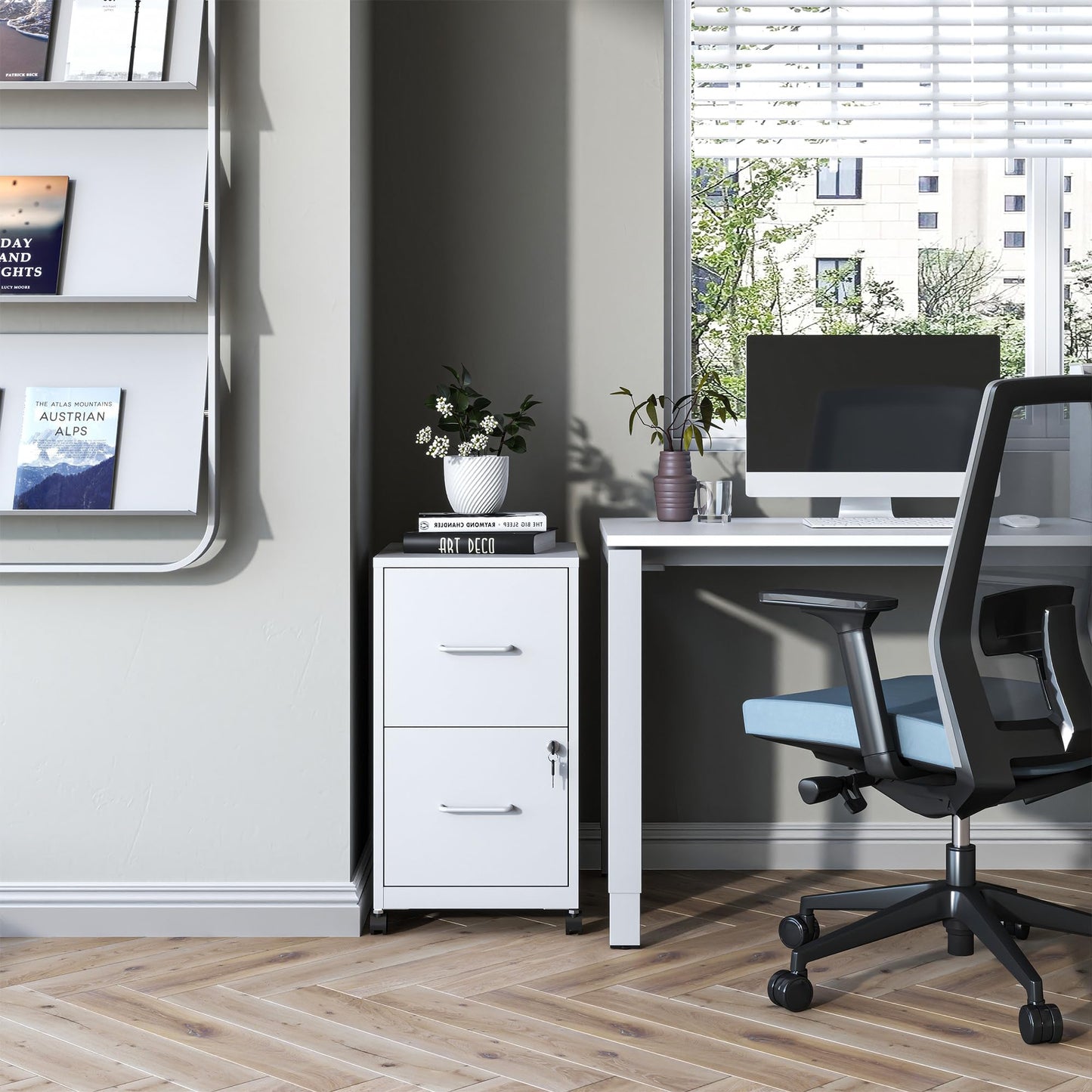 VIYET Mobile 2-Drawer Metal File Cabinet with Lock & Wheels, Rolling Under Desk Filing Cabinet for Home Office Storage