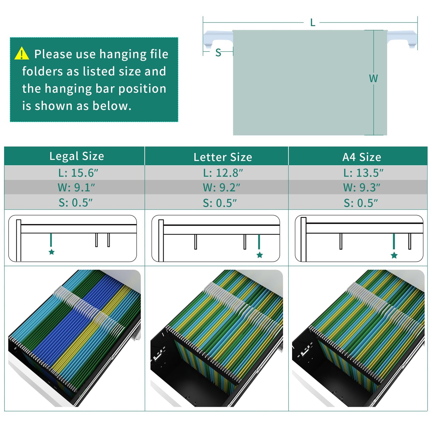 VIYET 3-Drawer Mobile File Cabinet with Lock - All-Steel Anti-Tip Design, Shallow + Deep Drawer, White for Office/Home (Fits A4/Letter)