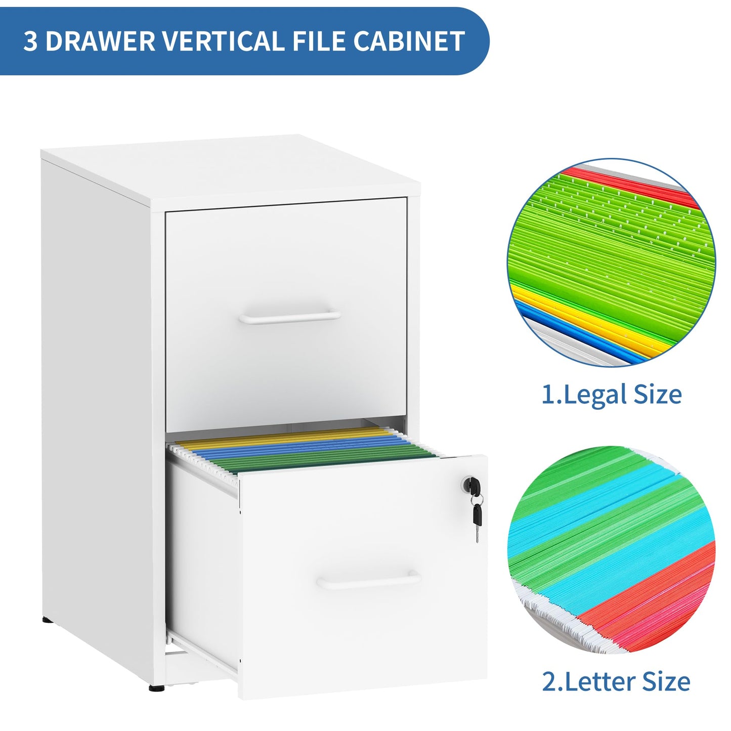 VIYET 26"H 2-Drawer Metal Vertical File Cabinet with Lock,Heavy-Duty Filing Cabinet for Home Office,Fits Letter/Legal/A4/F4 (Assembly Required)