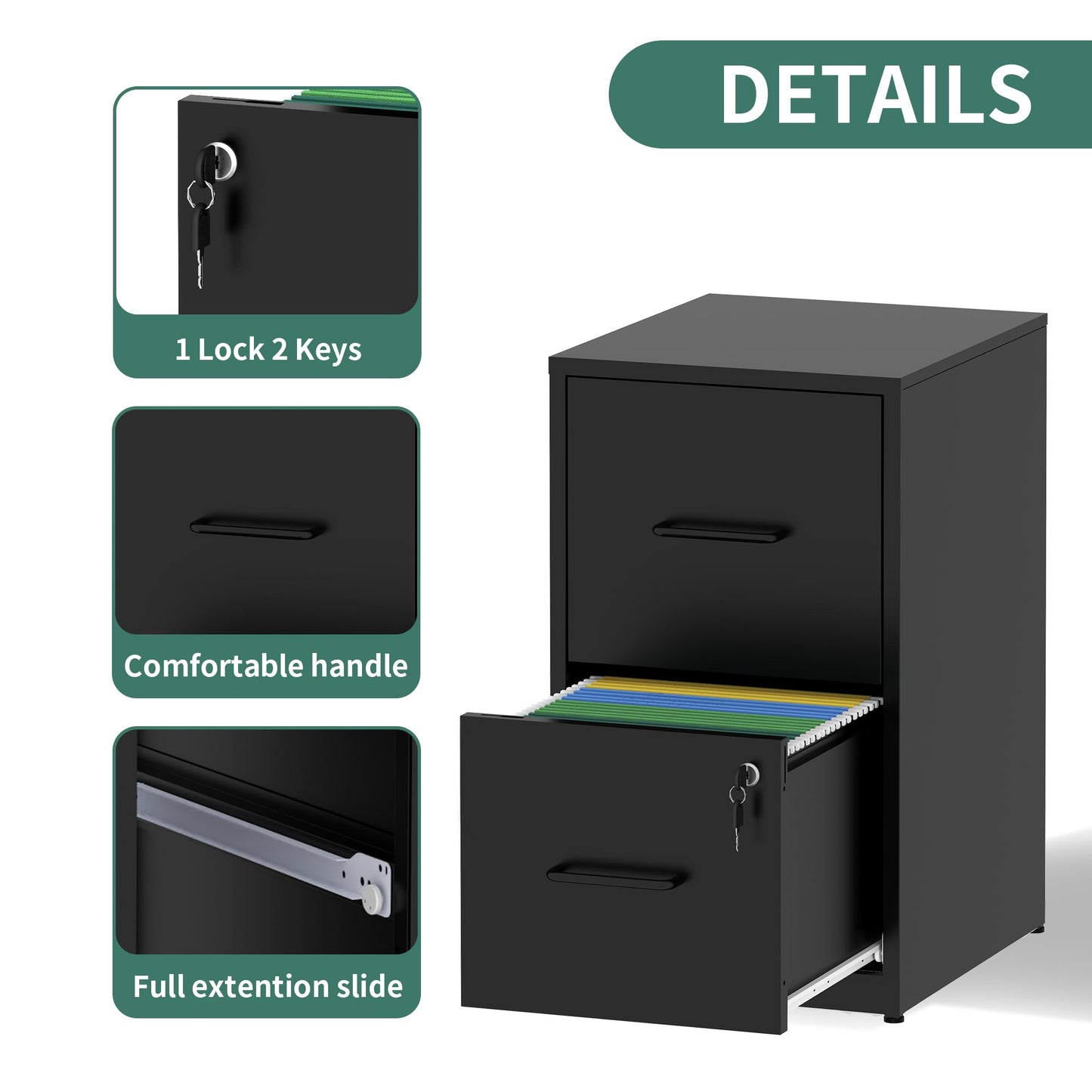 VIYET 26"H 2-Drawer Metal Vertical File Cabinet with Lock,Heavy-Duty Filing Cabinet for Home Office,Fits Letter/Legal/A4/F4 (Assembly Required)