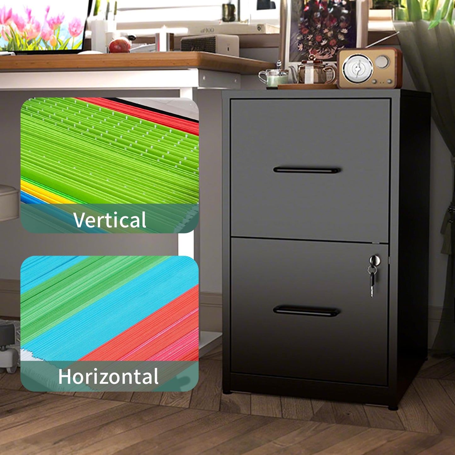 VIYET 26"H 2-Drawer Metal Vertical File Cabinet with Lock,Heavy-Duty Filing Cabinet for Home Office,Fits Letter/Legal/A4/F4 (Assembly Required)